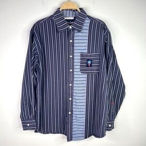 Robert Graham Men's Size XL Flip Cuff Button Front Cotton Dress‎ Shirt Striped